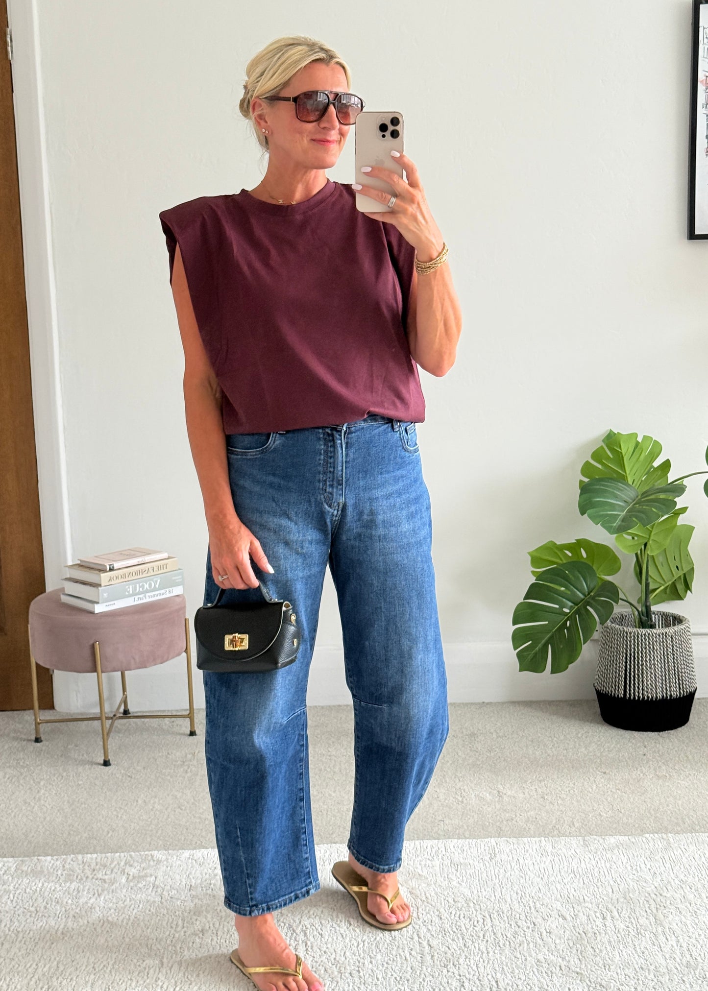 Plum Structured Shoulder T-Shirt