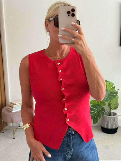 Red Tailored Knit Waistcoat