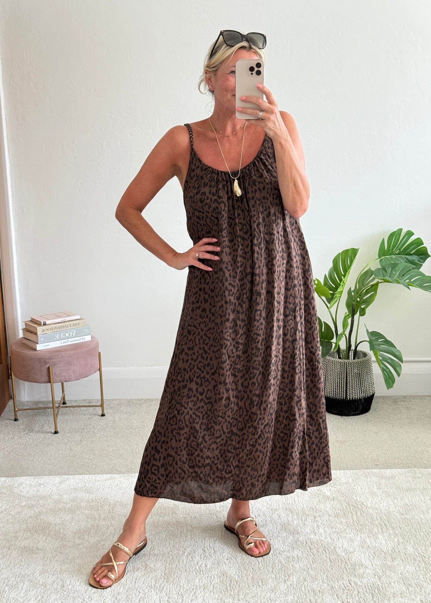 Chocolate Plaited Strap Leopard Maxi Dress 🐆