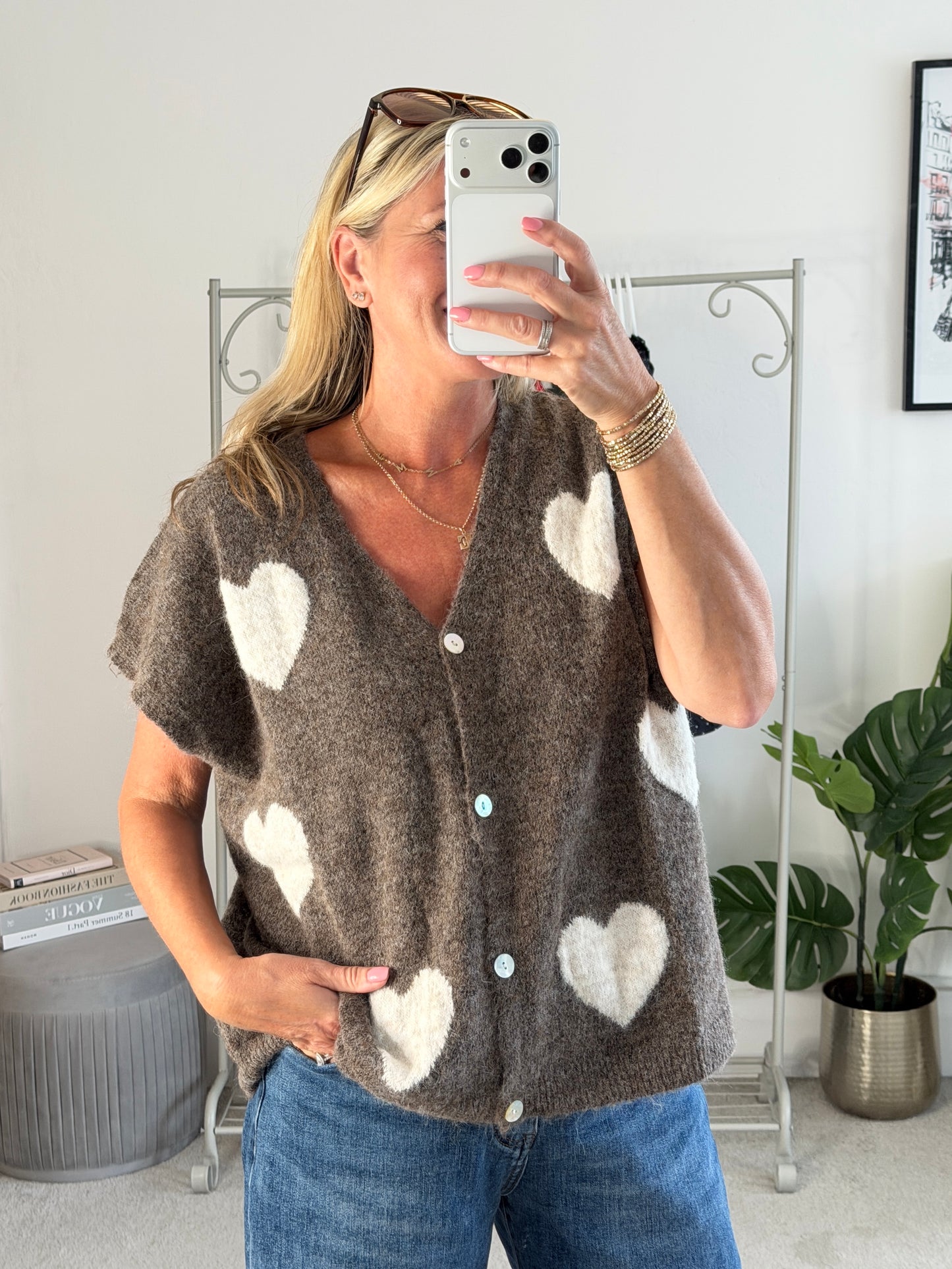 Chocolate/Cream Oversized Heart Cardigan