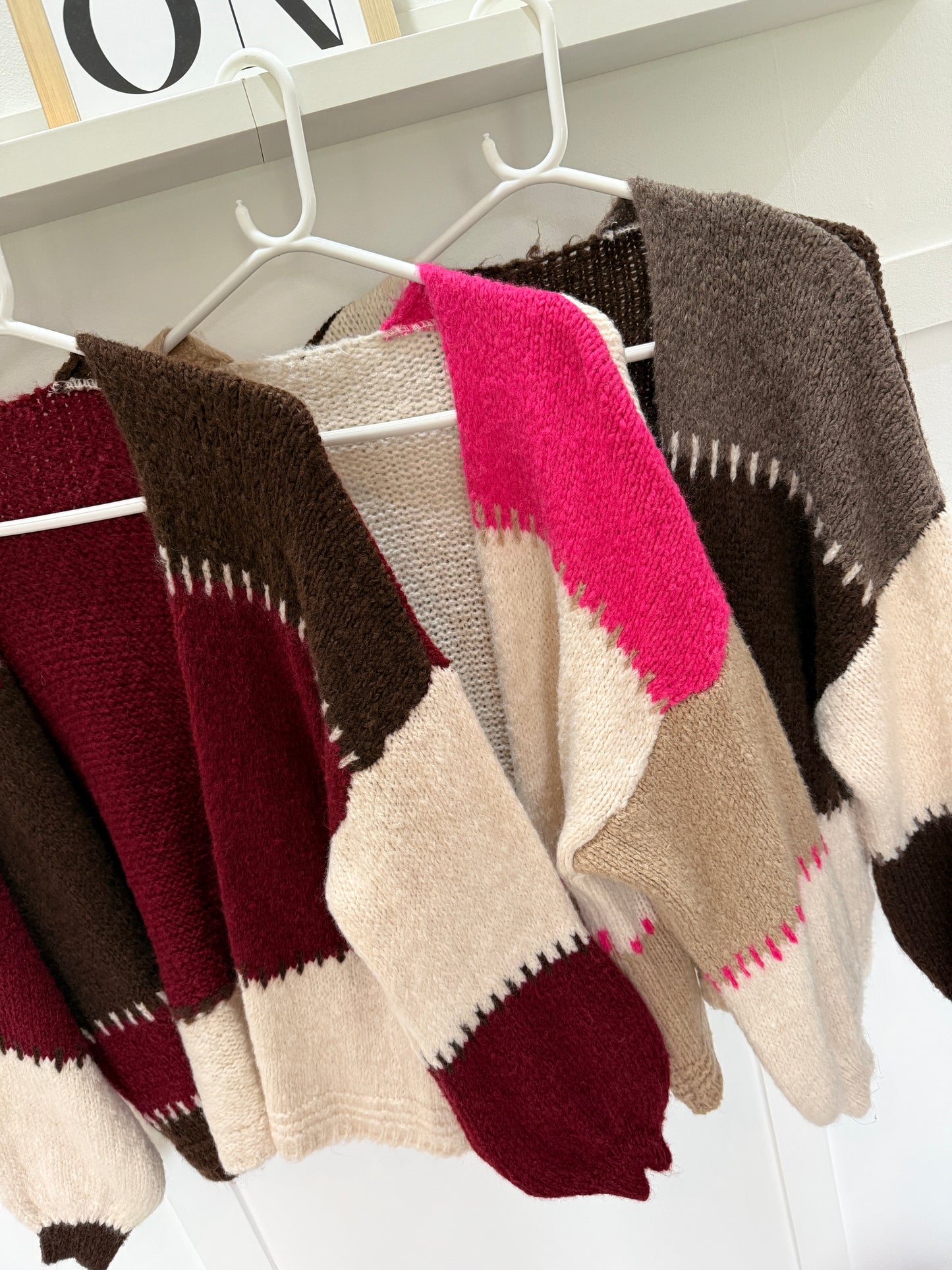 Brown/Mocha Patchwork Contrast Stitch Cosy Cardigan