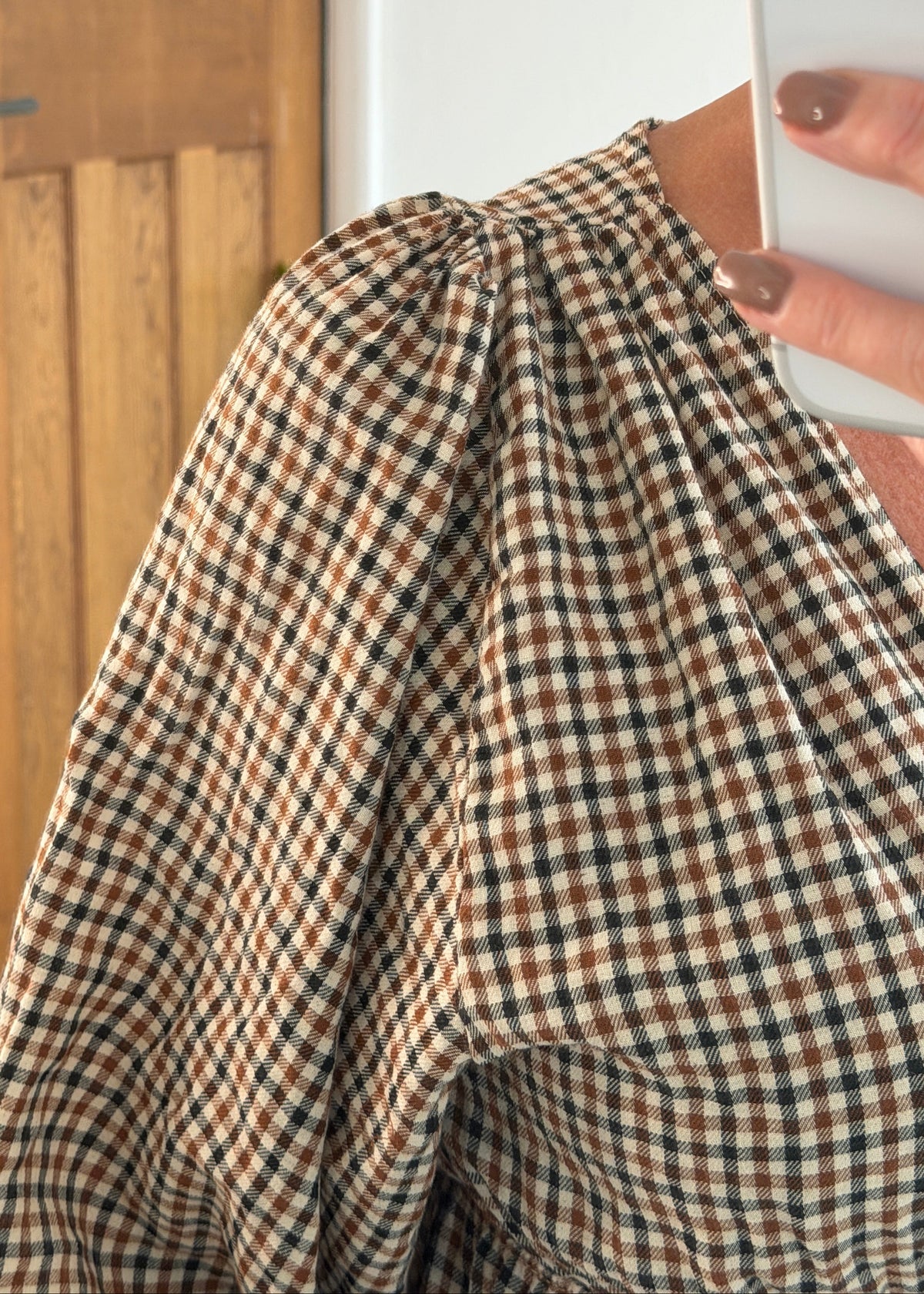 Cream Heritage Check V-Neck Tiered Dress