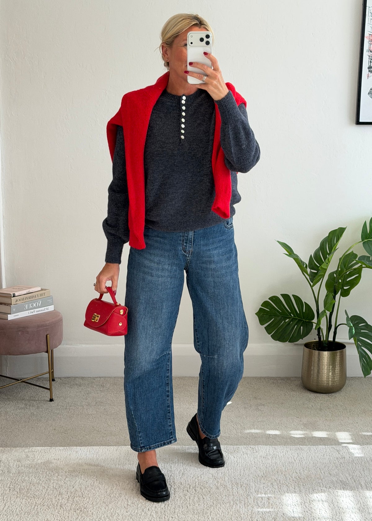 Grey Alpaca Mix Button Jumper