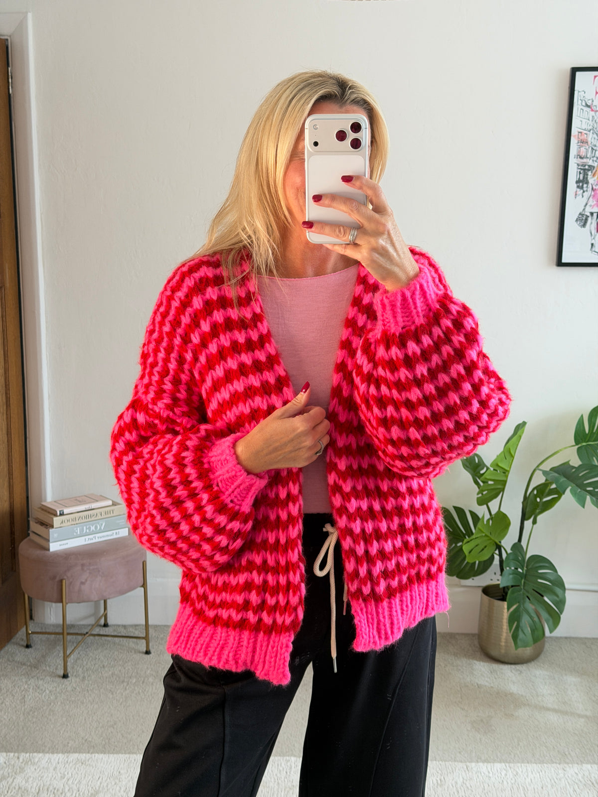 Hot Pink/Red Cosy Stripe Cardigan