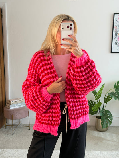 Hot Pink/Red Cosy Stripe Cardigan