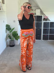 Orange Silk Mix Printed Trousers