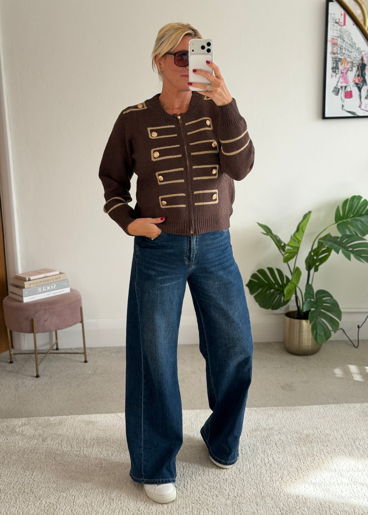 Chocolate Military Zip Front Knitted Cardi