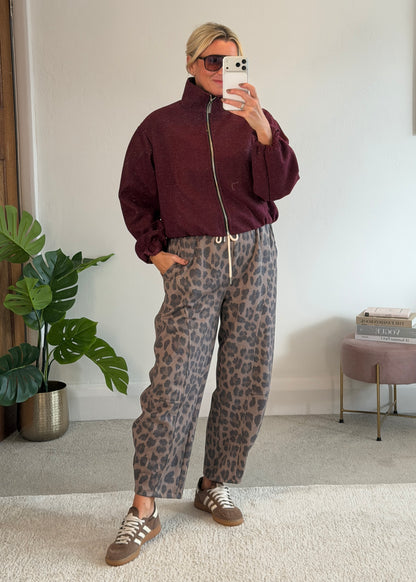 Burgundy Brushed Funnel Neck Zip Jacket
