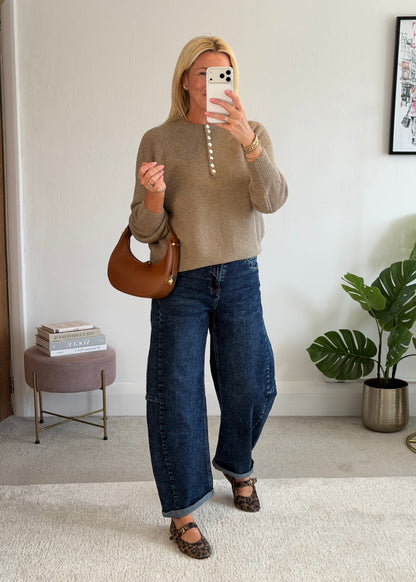 Mocha Alpaca Mix Button Jumper