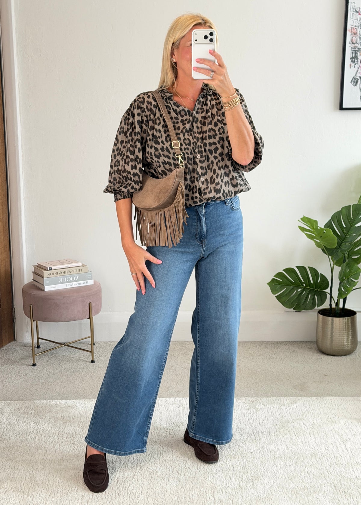 Mocha Leopard 3/4 Puff Sleeve Blouse