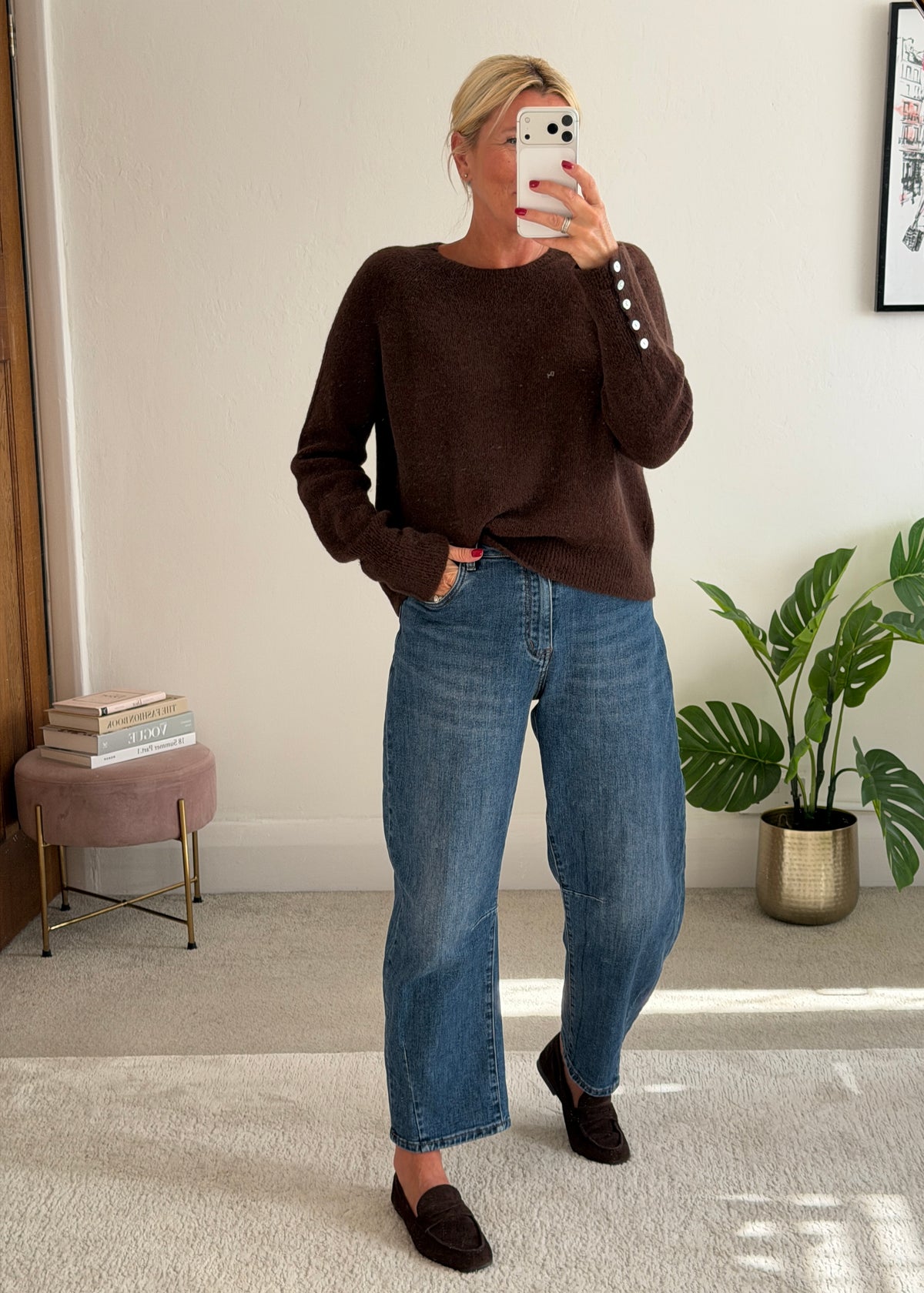 Chocolate Alpaca Mix Button Cuff Jumper