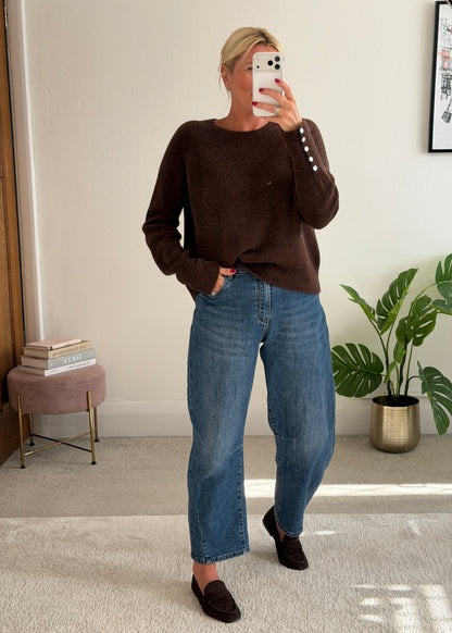 Chocolate Alpaca Mix Button Cuff Jumper