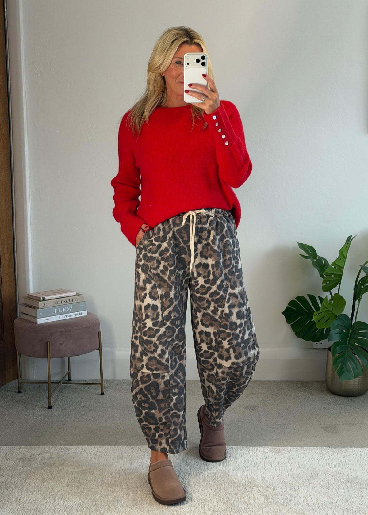 Red Alpaca Mix Button Cuff Jumper