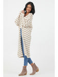 Flo Stripe Long Cardigan - Cream/Taupe