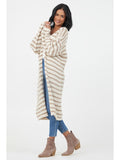 Flo Stripe Long Cardigan - Cream/Taupe