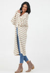 Flo Stripe Long Cardigan - Cream/Taupe