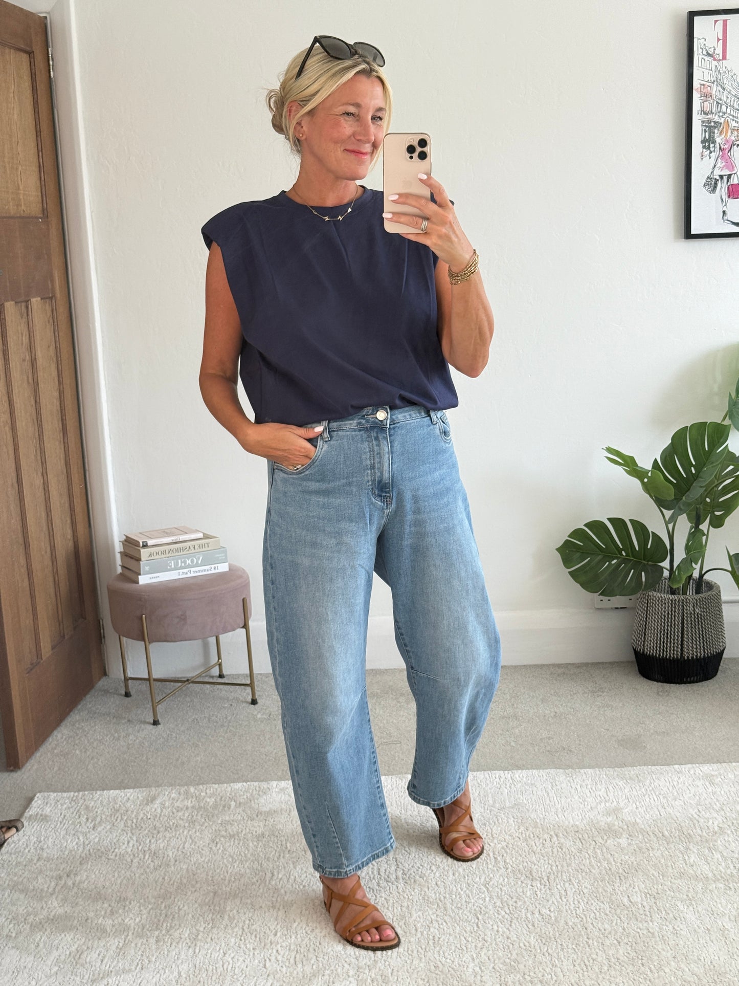 Navy Structured Shoulder T-Shirt