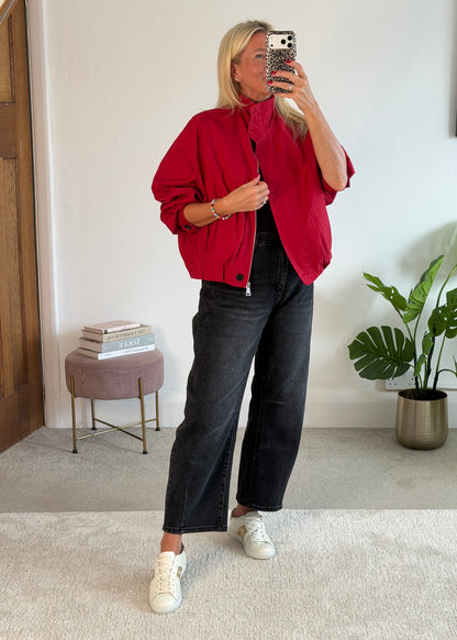 Red Funnel Neck Trench Bomber Jacket