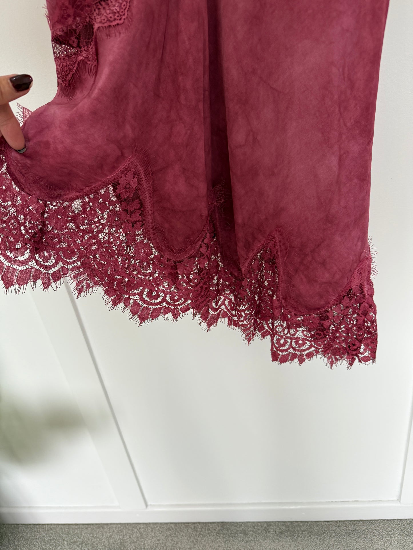 Camel Satin Lace Asymmetric Cami Top