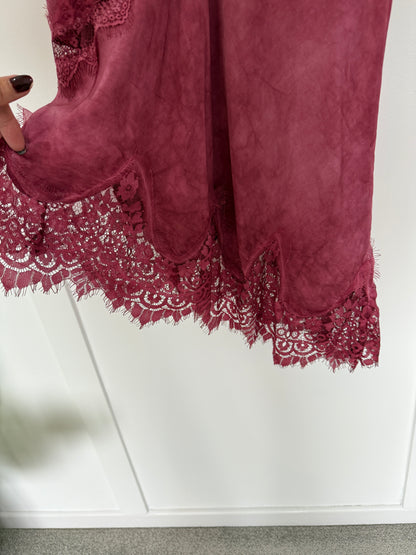 Camel Satin Lace Asymmetric Cami Top