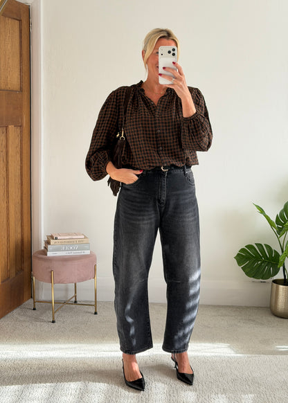 Black Heritage Check Frill Collar Blouse