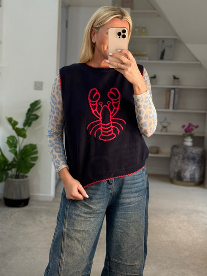Navy/Red Lobster Motif Tank Top