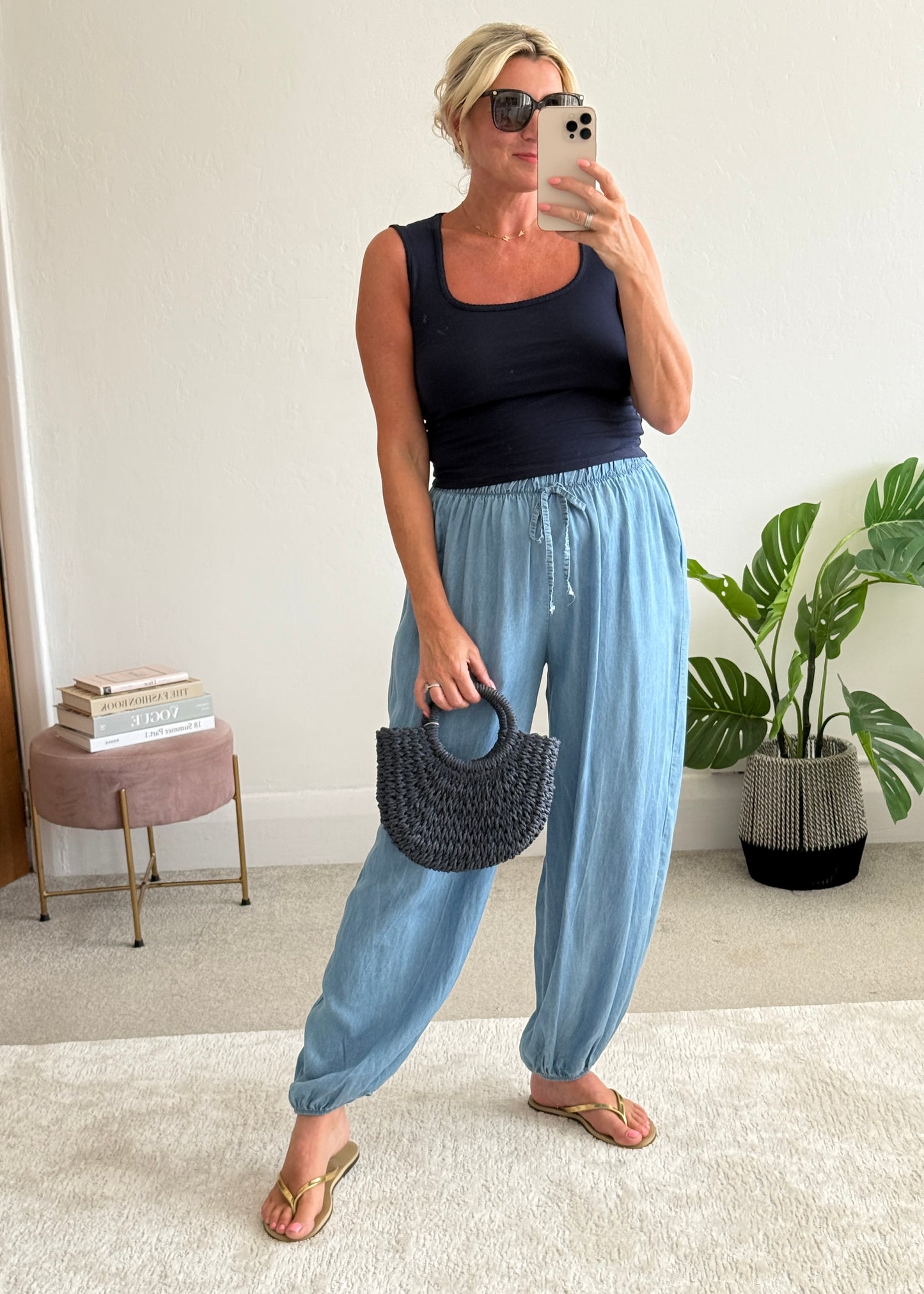 Light Denim Chambray Balloon Trousers