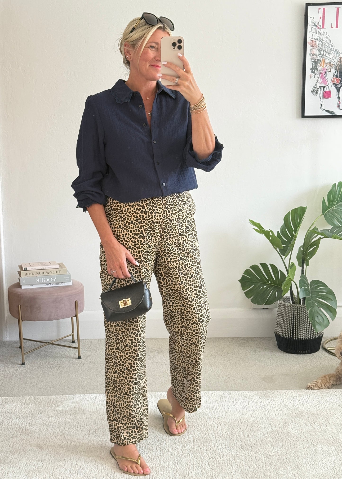 Leopard Print Straight Leg Trousers