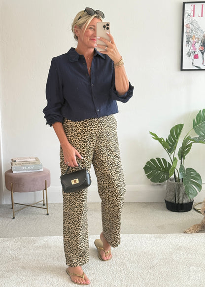 Leopard Print Straight Leg Trousers