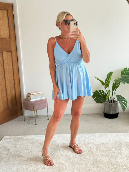 Sky Blue V-Neck Playsuit