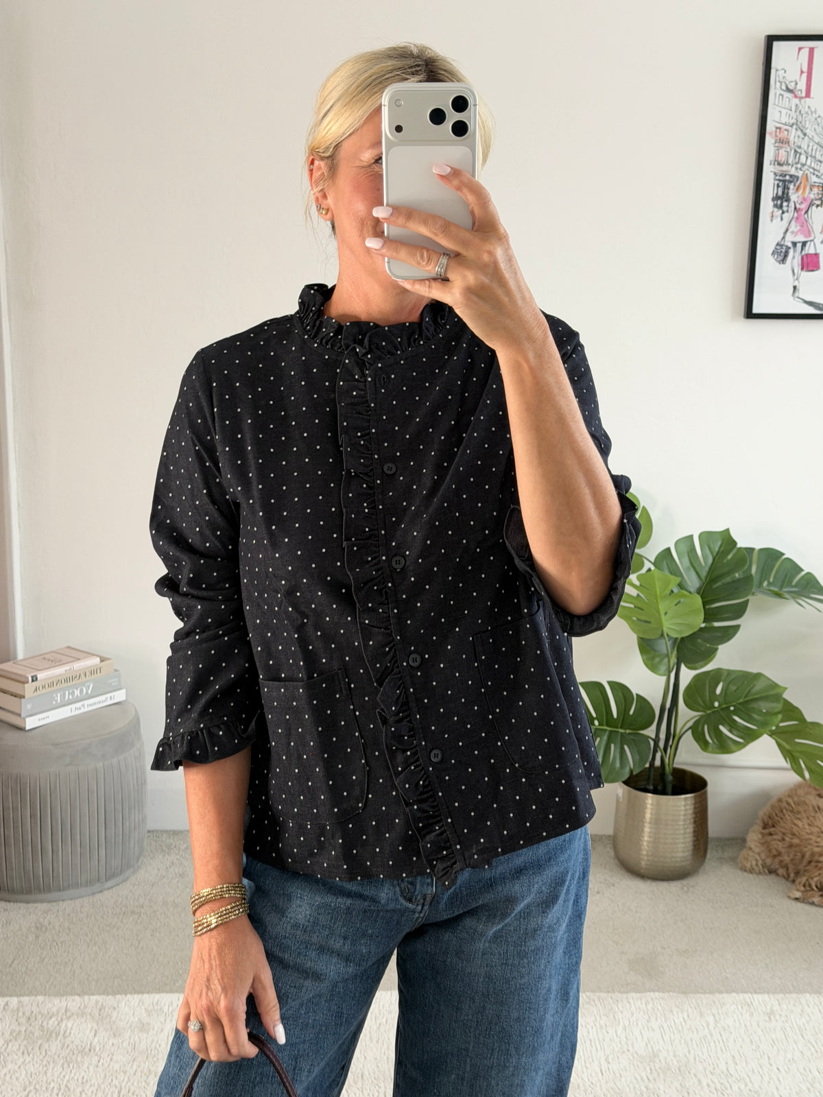 Navy Polka Dot Frill Shacket