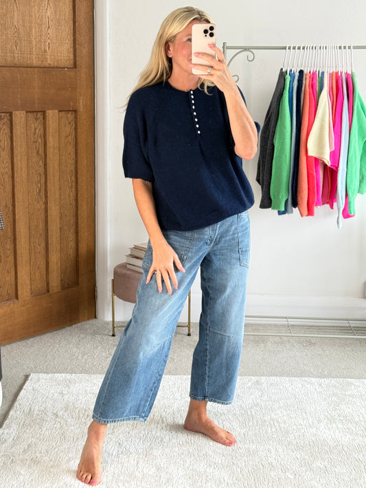 Navy Alpaca Mix Diamanté Button Jumper