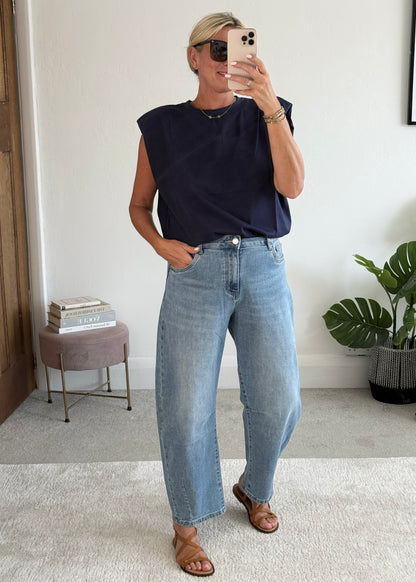Navy Structured Shoulder T-Shirt