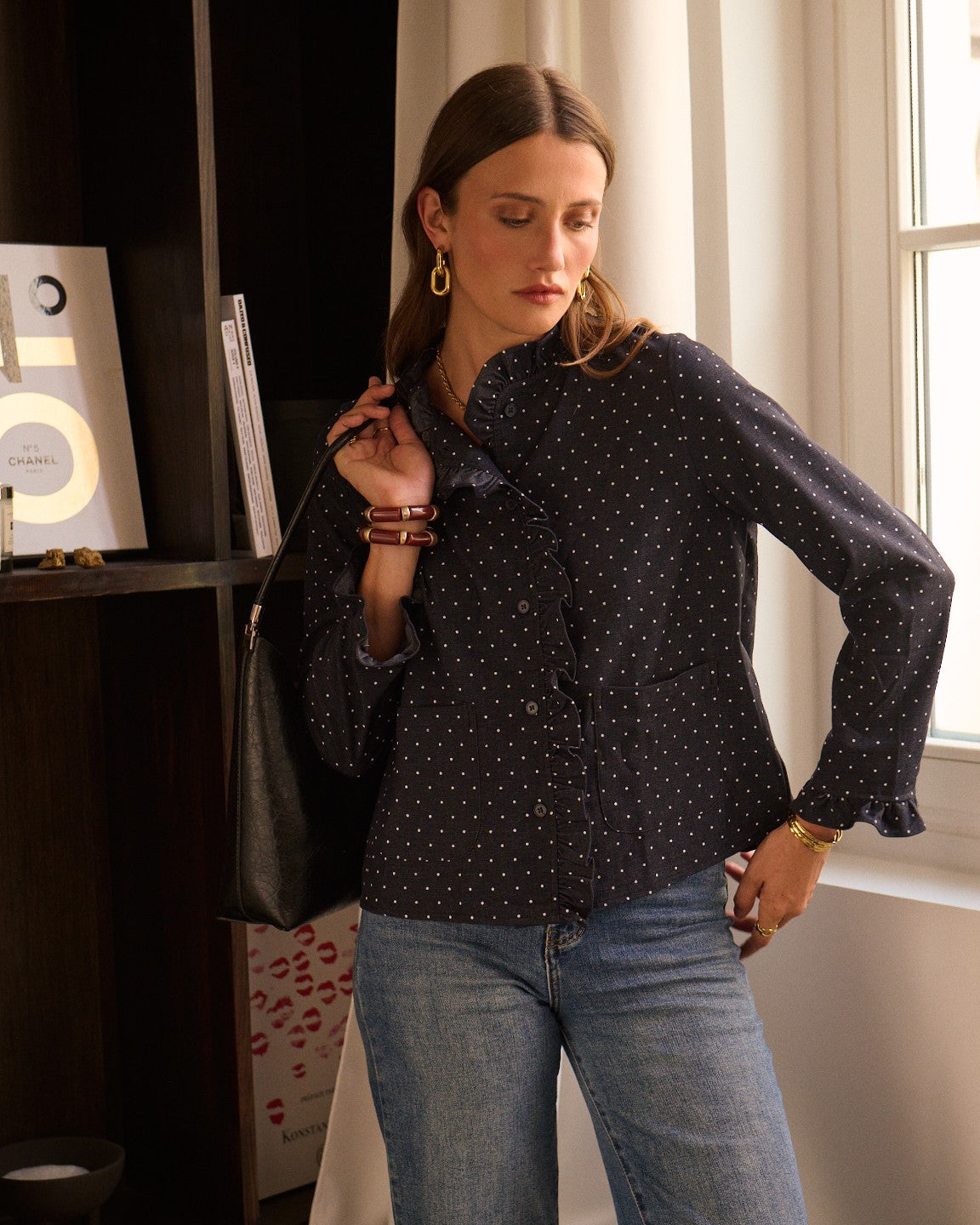 Navy Polka Dot Frill Shacket