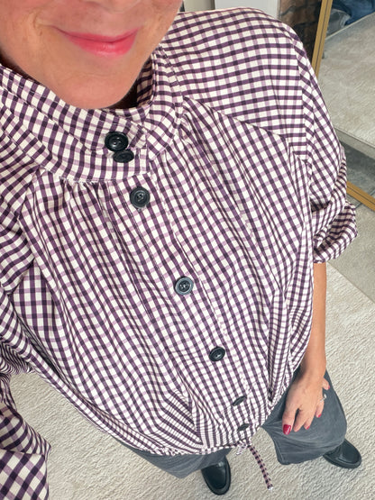 Plum Check Funnel Neck Jacket