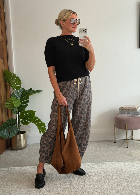 Mocha Leopard Print Barrel Joggers