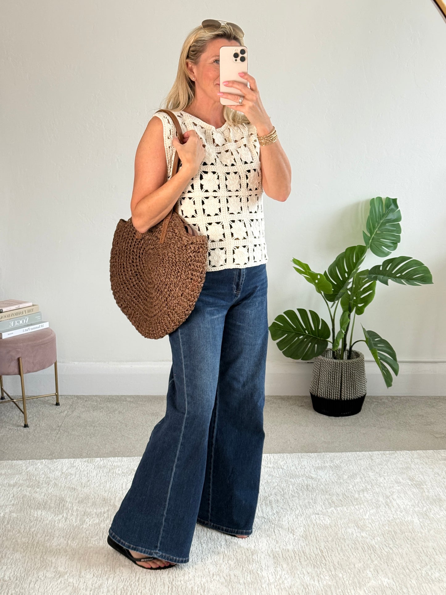 Stone Flower Embroidery Crochet Vest