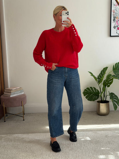 Chocolate Alpaca Mix Button Cuff Jumper
