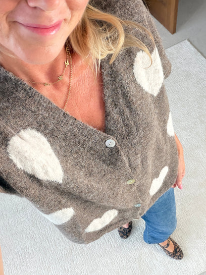 Chocolate/Cream Oversized Heart Cardigan
