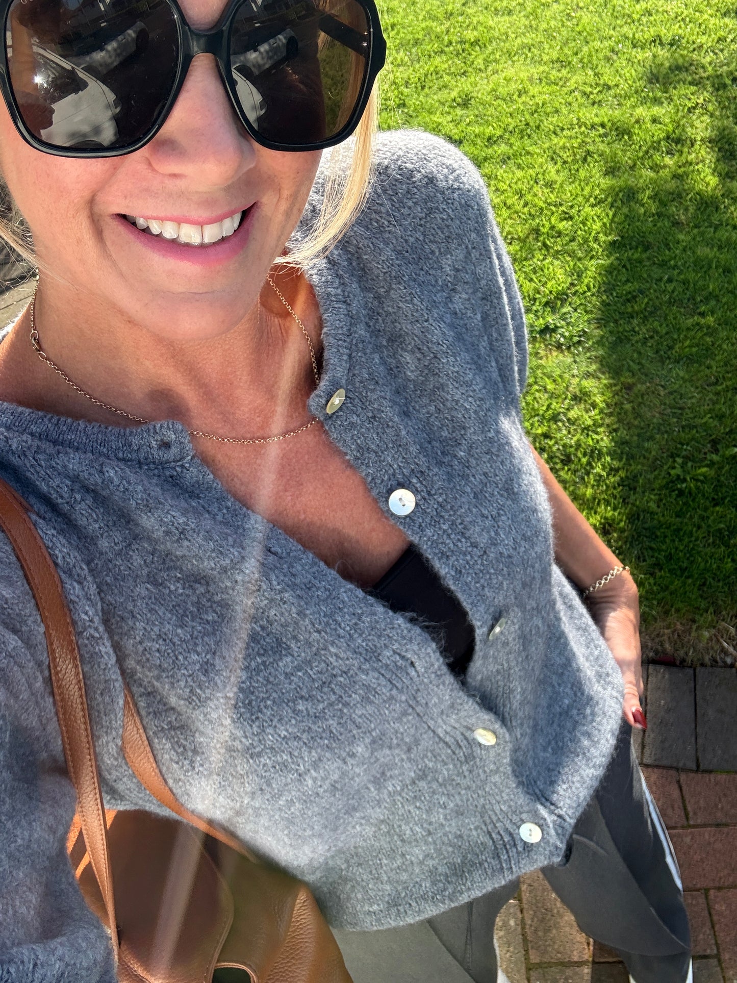 Grey Alpaca Mix Frill Sleeve Cardigan