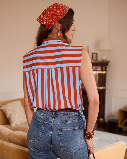 Cornflower Blue Stripe Tie-Neck Blouse