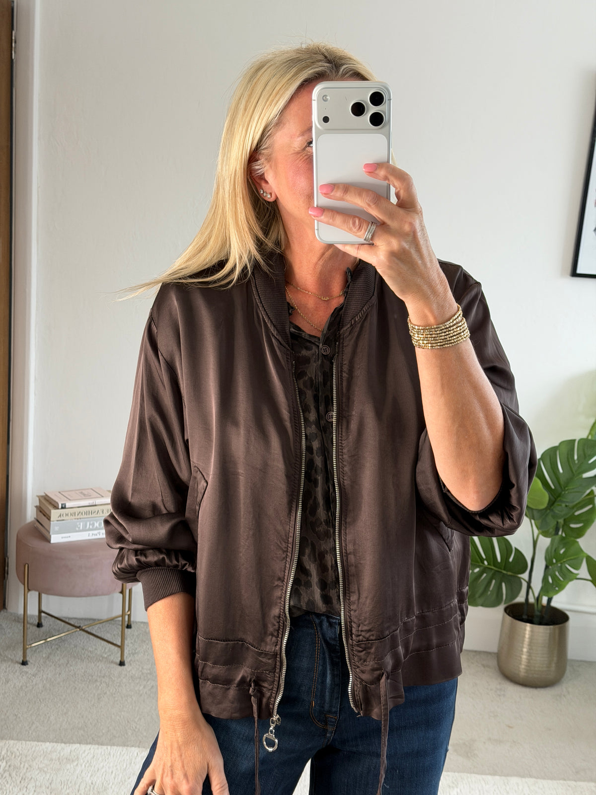 Chocolate Leopard 3/4 Puff Sleeve Blouse