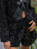 Lanika Black Bow Tie Front Sequin Jacket