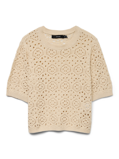 Sand Crochet Short Sleeve Jumper