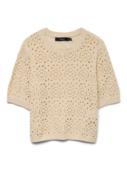 Sand Crochet Short Sleeve Jumper