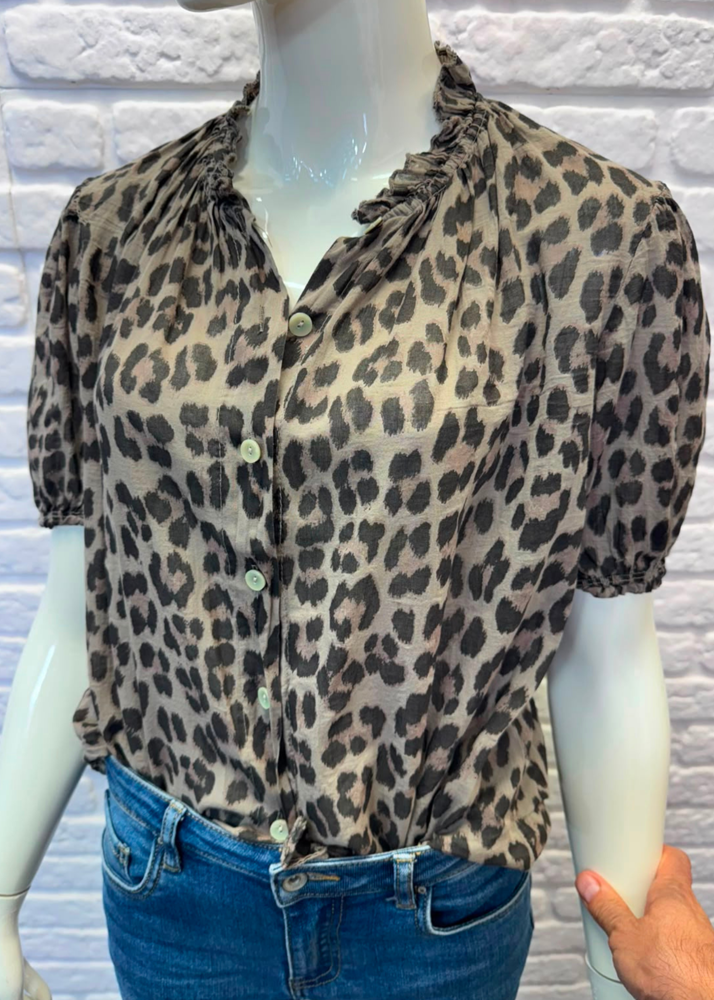 Mocha Leopard Puff Sleeve Blouse