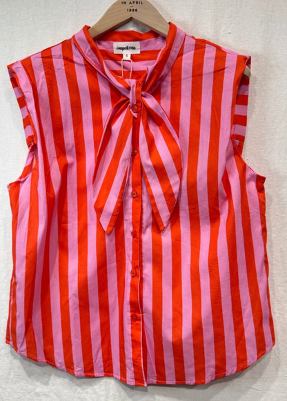 Pink/Red Stripe Tie-Neck Blouse - PRE ORDER