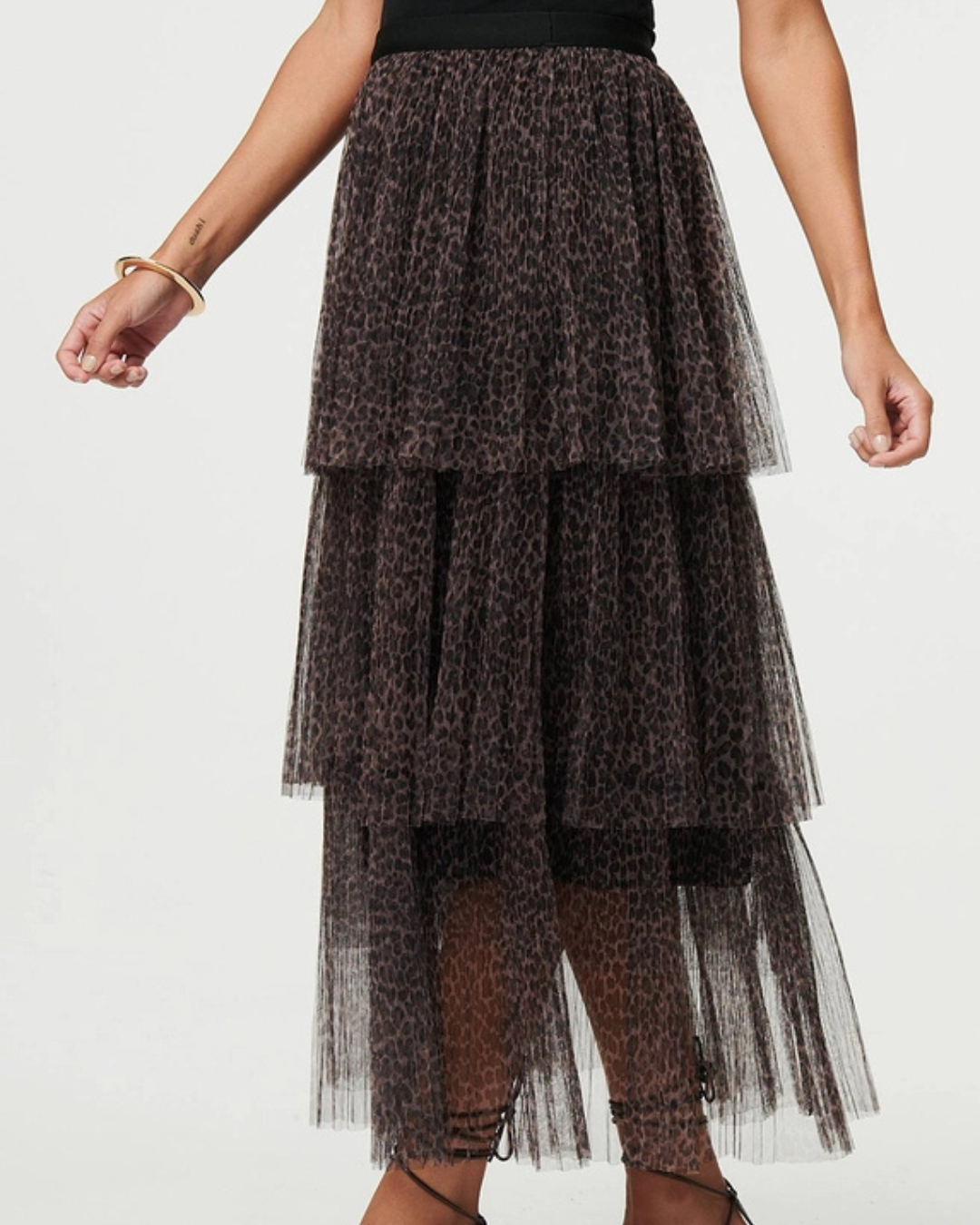 Stella Tiered Leopard Print Tulle Maxi Skirt