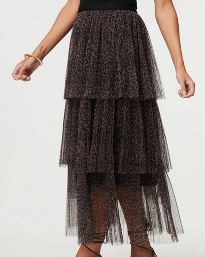 Stella Tiered Leopard Print Tulle Maxi Skirt