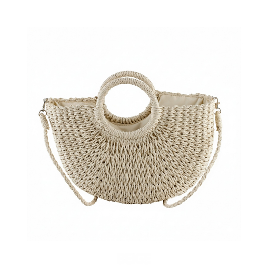 Beige Large Basket Top Handle Crossbody Bag